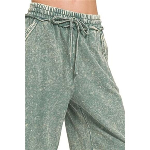 Zenana Washed French Terry Palazzo With Pockets - Picture 3 of 3